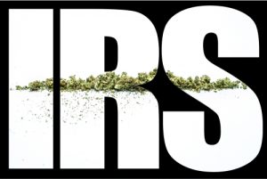 Ground up marijuana with the letters IRS superimposed