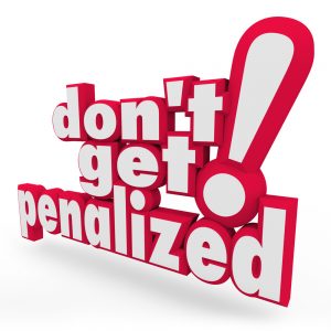 Red and white three dimensional text reading "don't get penalized!"